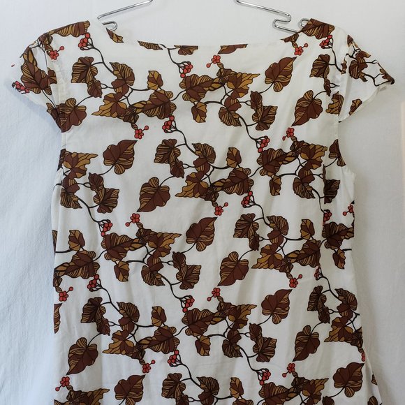 Ben Sherman Cream Brown Orange Nature Queen Anne Cap Cotton Shift Dress M Medium - Picture 12 of 16